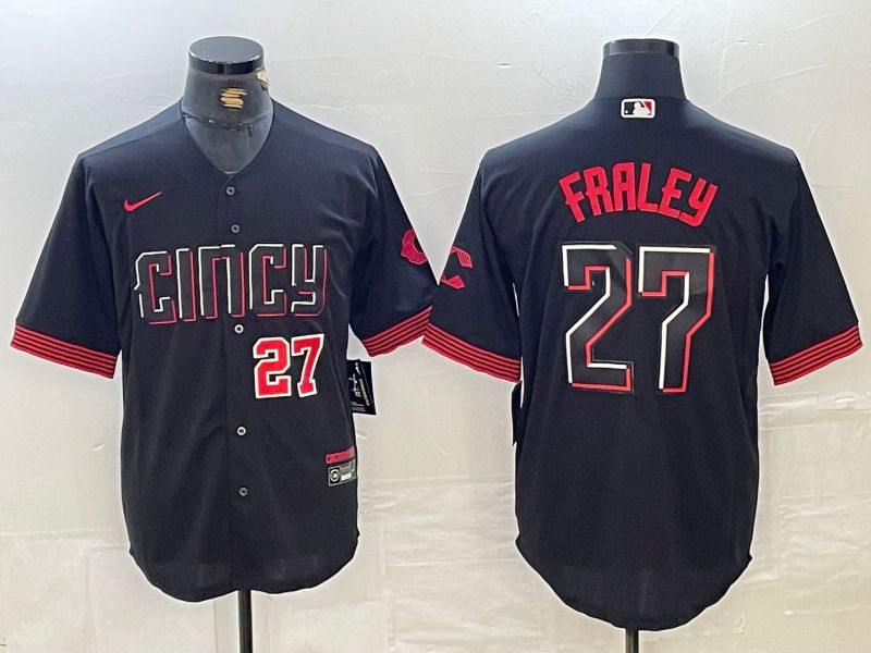 Men Cincinnati Reds #27 Fraley Black City Edition Nike 2024 MLB Jersey style 3